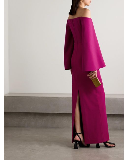 Solace London Pink Eliana Off-the-shoulder Draped Satin And Crepe Gown
