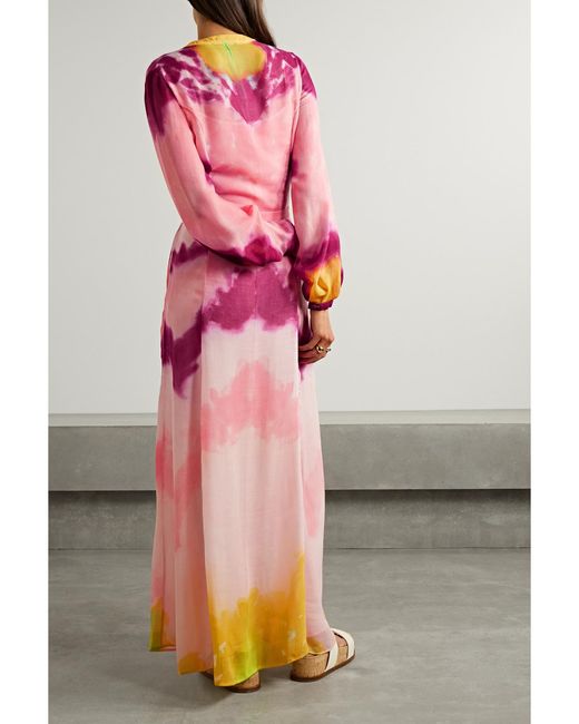 Gabriela Hearst Pink Massey Belted Tie-Dyed Cashmere Maxi Dress