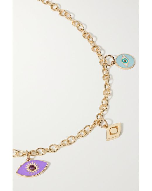 Sydney Evan Natural Mini Evil Eye 14-Karat, Amethyst And Diamond Anklet