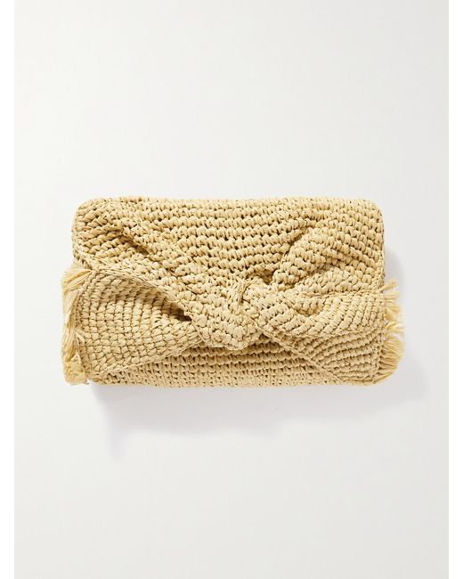 Anya Hindmarch Natural Bow Clutch Aus Raffiabast Mit Fransen