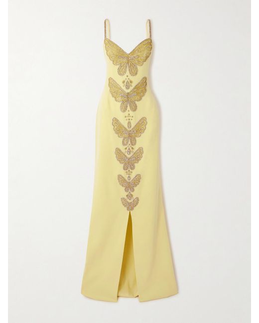 Georges Hobeika Metallic Embellished Silk-Blend Crepe Gown