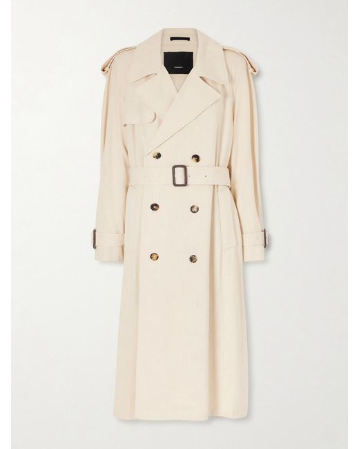 Wardrobe NYC Natural Double-Breasted Belted Technical Shell Trench Coat