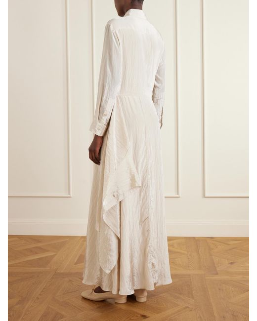Abadia Natural Draped Crinkled-Satin Midi Dress