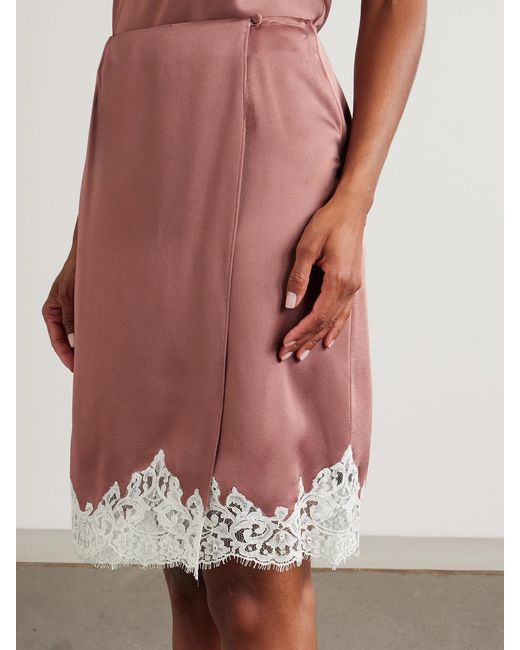 Stella McCartney Pink Lace-Trimmed Satin Midi Wrap Skirt