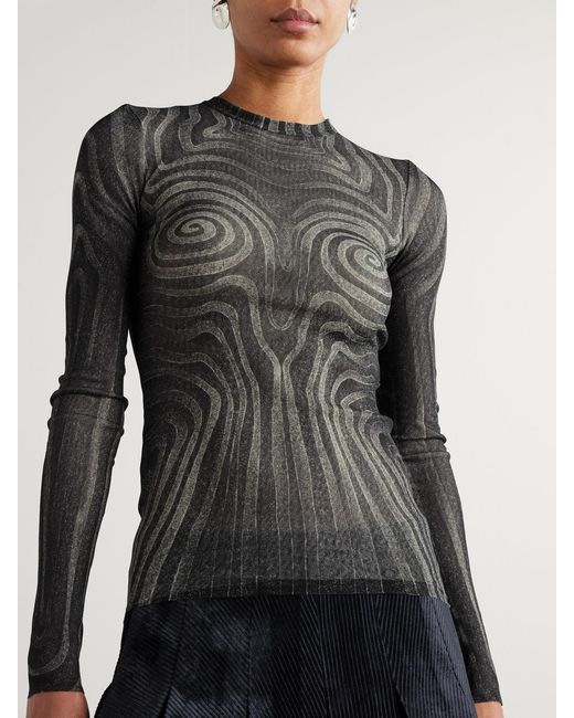 Jean Paul Gaultier Black Printed Mesh Top