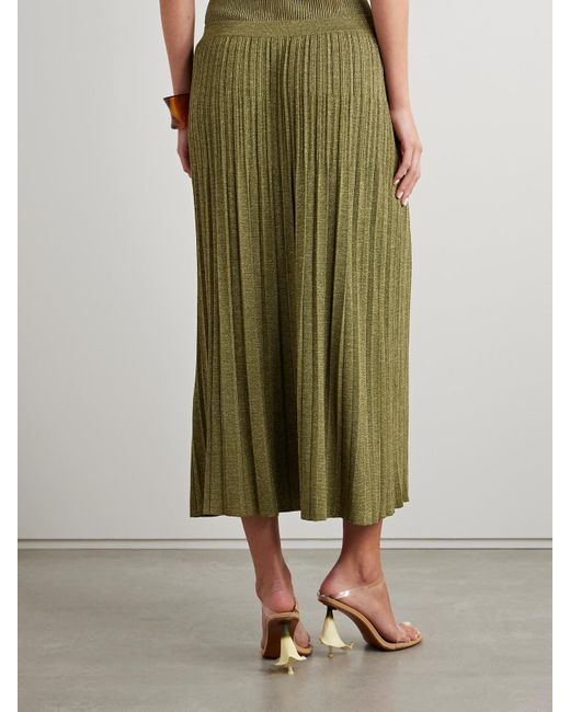 Zimmermann Green Wylie Metallic Ribbed-Knit Midi Skirt