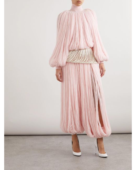 Alaïa Pink Turtleneck Fringed Wool-Blend Top