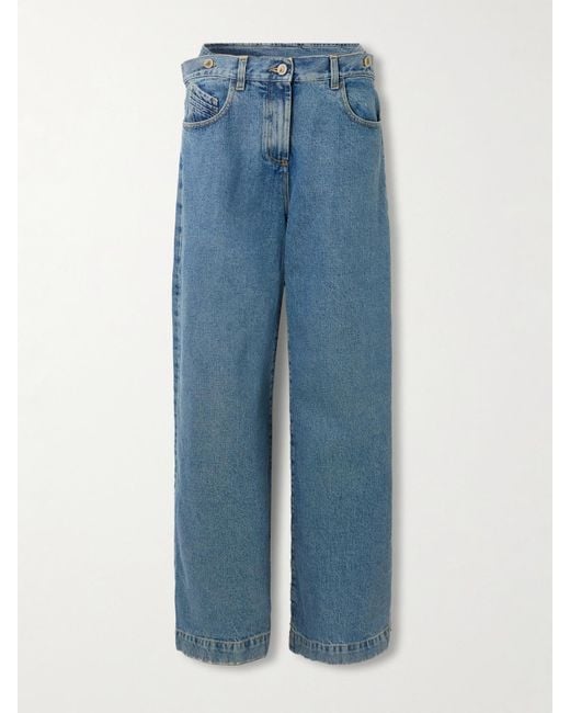 The Attico Blue Layered High-Rise Wide-Leg Jeans