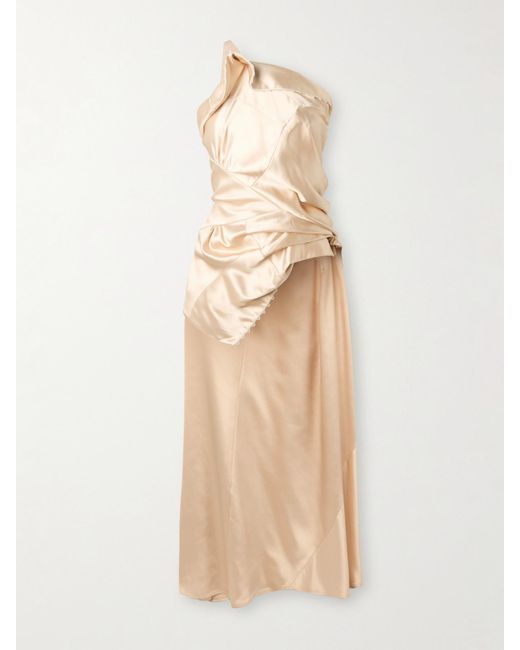 Dries Van Noten Natural Asymmetrisches, Rückenfreies Oberteil Aus Satin Mit Raffungen