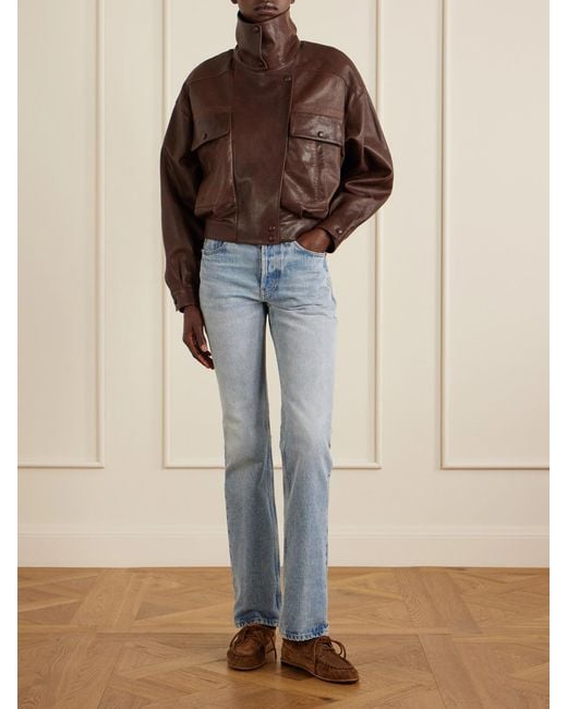 Saint Laurent Brown Le Loafer Bateau Cassandre-Embellished Suede Loafers