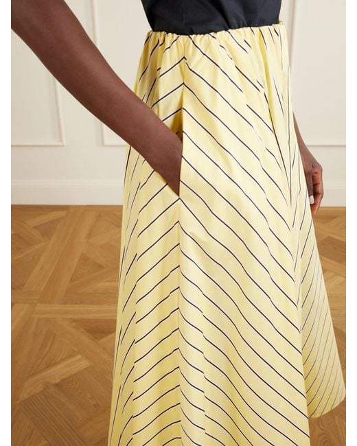 Staud Yellow Milano Striped Cotton-Blend Maxi Skirt