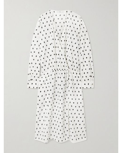 Tibi White Polka-Dot Crinkled-Gauze Wrap Dress