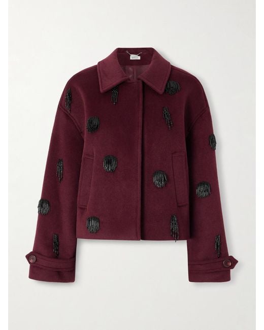 Jonathan Simkhai Red Katya Bead-Embellished Wool-Blend Jacket