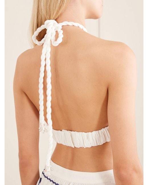 Farm Rio White Coast Stars Linen-Blend Halterneck Top