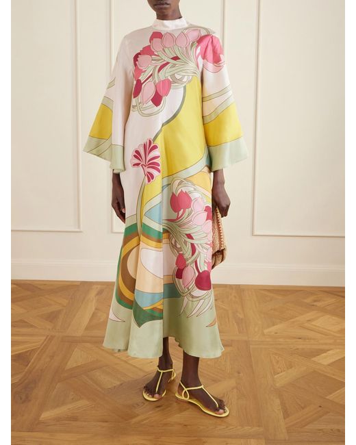 LaDoubleJ White Floral-Print Silk Maxi Dress