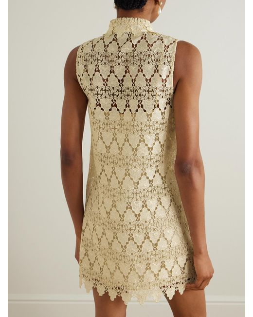 FRAME Natural The Deco Scalloped Guipure Lace Mini Shirt Dress