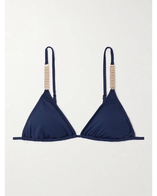 Melissa Odabash Blue Maldives Embellished Triangle Bikini Top
