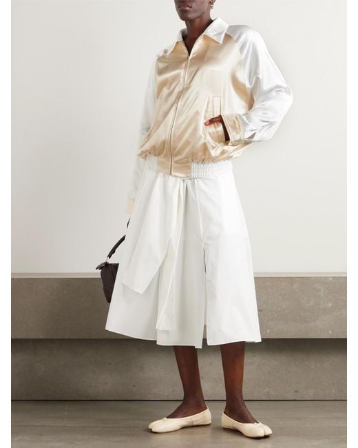 Marni White Appliquéd Two-Tone Satin Bomber Jacket