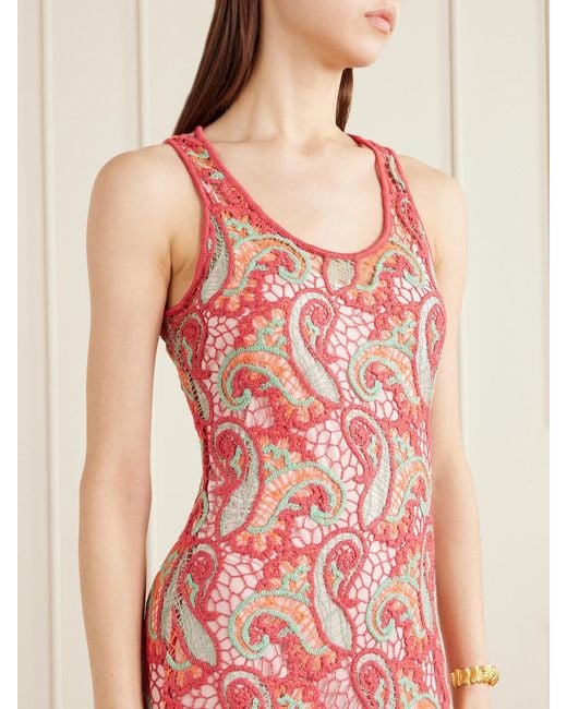 Etro Red Crocheted Midi Dress