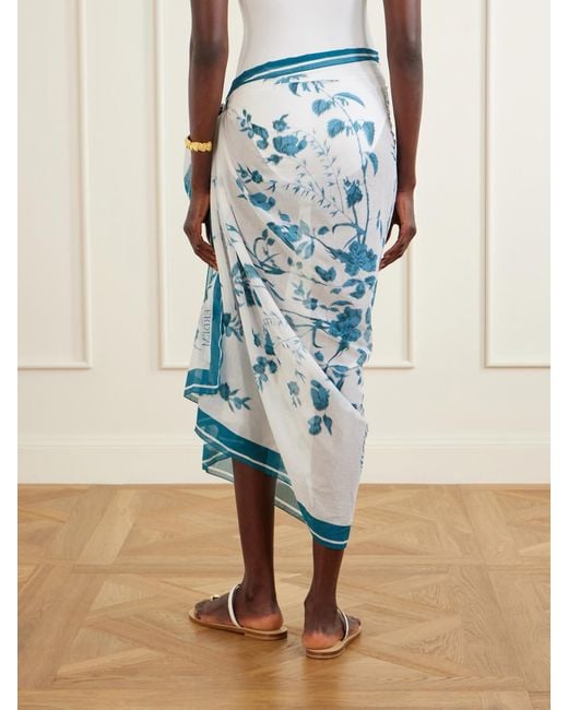 Erdem Blue Floral-Print Cotton-Voile Pareo