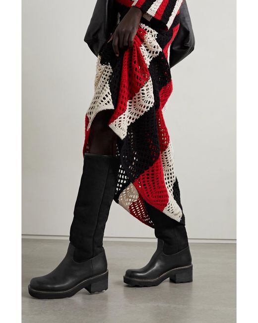 Gabriela Hearst Black Vylos Shearling-Lined Suede And Leather Knee Boots