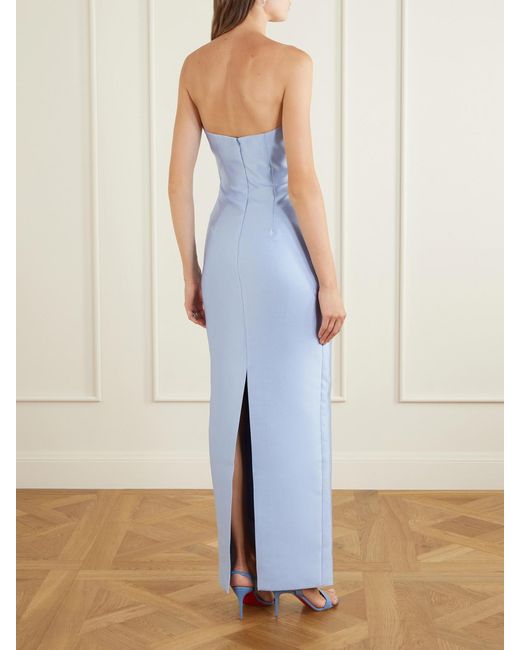 Solace London Blue Ingrid Pleated Satin-Twill Gown