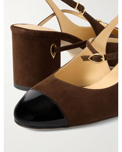 JENNIFER CHAMANDI Natural Mattia Patent Leather-Trimmed Suede Slingback Pumps
