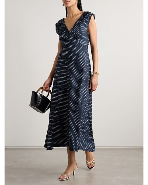 Doen Blue Tahlia Belted Polka-Dot Silk-Blend Twill Midi Dress