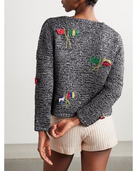 Bode Gray Promenade Crocheted Satin Cardigan