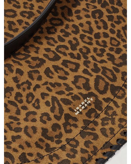 Isabel Marant White Oskan Soft Leather-Trimmed Leopard-Print Suede Shoulder Bag
