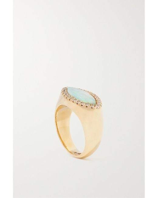 Jacquie Aiche Metallic 14-Karat, Opal And Diamond Signet Ring
