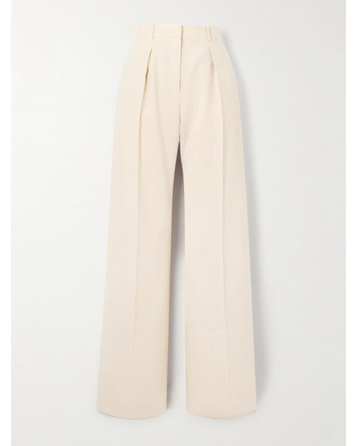 Loro Piana Natural Edward Pleated Linen And Wool-Blend Twill Wide-Leg Pants