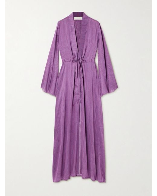 D'Estree Purple Otani Veil Strandkleid Aus Einer Gestreiften Leinenmischung