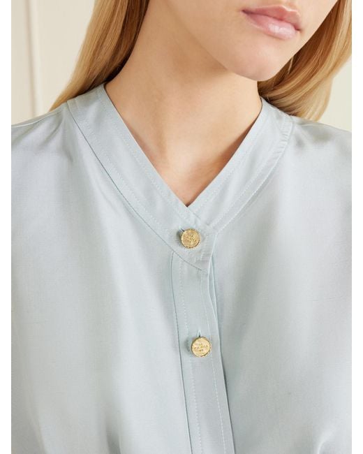 LeKasha Blue Haima V Neck Silk Top