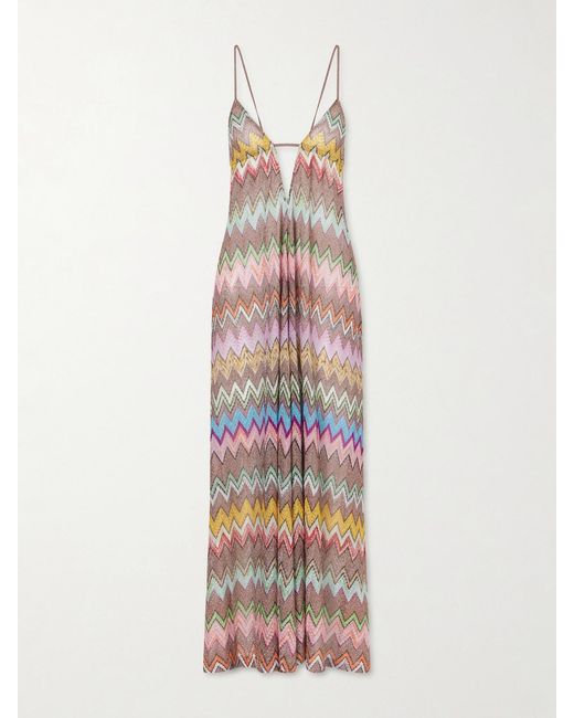 Missoni White Striped Metallic Crochet-Knit Coverup
