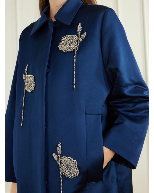 Erdem Blue Floral-Embroidered Satin Coat