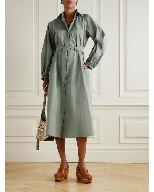 Robe-Chemise Midi En Popeline De Coton À Ceinture Viale Max Mara en coloris Green