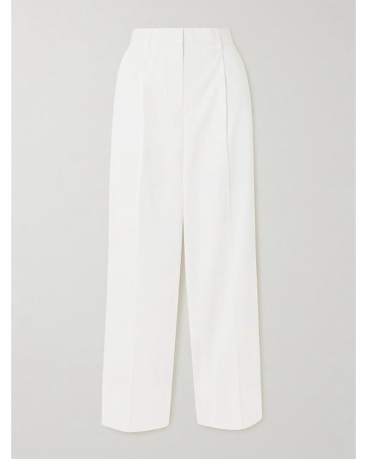 Pantalon Large En Coton À Plis Totême  en coloris White