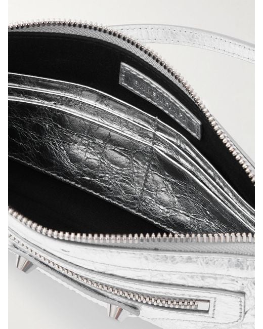 Balenciaga White Le City Mini Metallic Crinkled-Leather Shoulder Bag