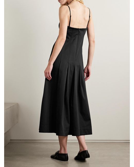 Kallmeyer Black Maeve Pleated Cotton-Blend Twill Midi Dress
