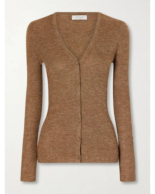 Gabriela Hearst Brown Aiste Ribbed Cashmere, Silk And Hemp-Blend Cardigan