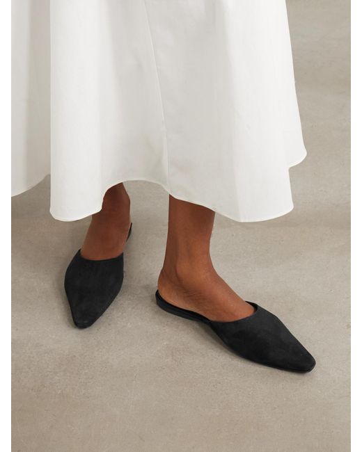 TOVE White Pheby Point-Toe Suede Mules