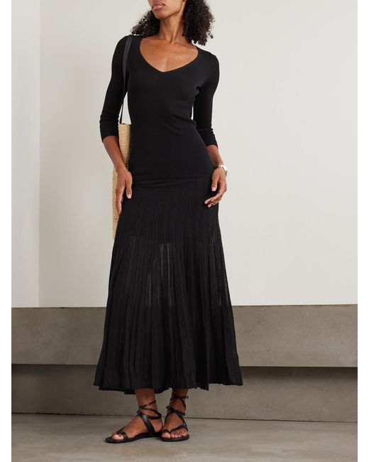 Isabel Marant Black Ezra Ribbed Cotton-Blend Midi Skirt
