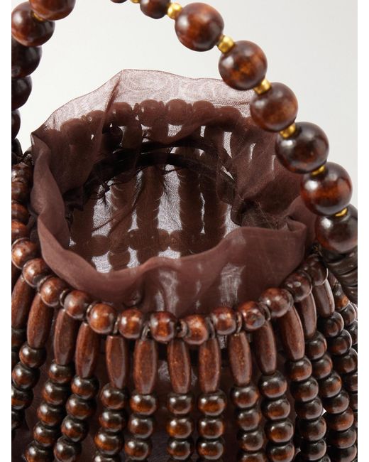 Cult Gaia Brown Lanterna Wood-Beaded Mini Bag