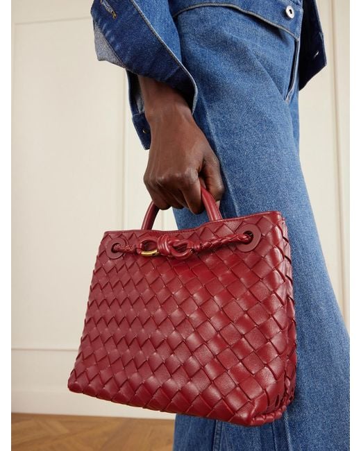 Bottega Veneta Red Andiamo Intrecciato Leather Tote