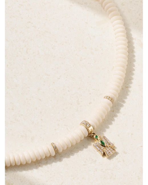 Jacquie Aiche Natural Thunderbird 14-Karat, Bone, Diamond And Emerald Necklace