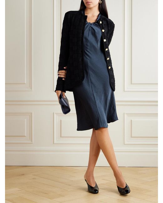 Theory Blue Twist Scoop Recycled-Satin Dress