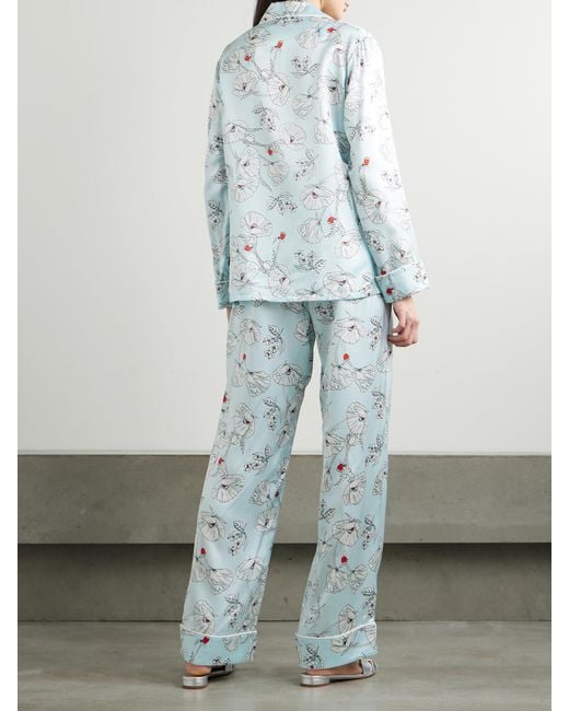Olivia Von Halle Blue Lila Printed Silk-Satin Pajama Set