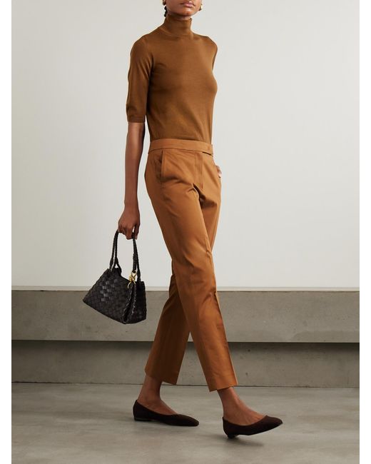 Max Mara Brown Okra Cotton-Blend Straight-Leg Pants