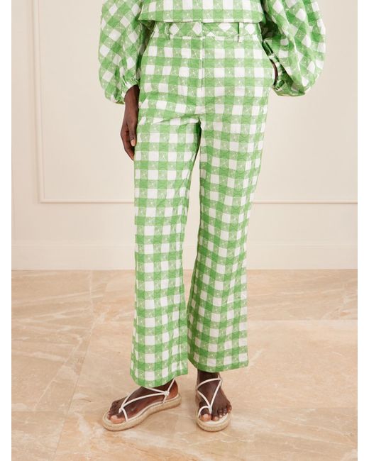 Rosie Assoulin Green Easy Does It Checked Cotton Straight-Leg Pants